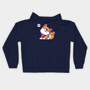 Cute Shiba Inu Dog Scratching Ear Cartoon Kids Hoodie